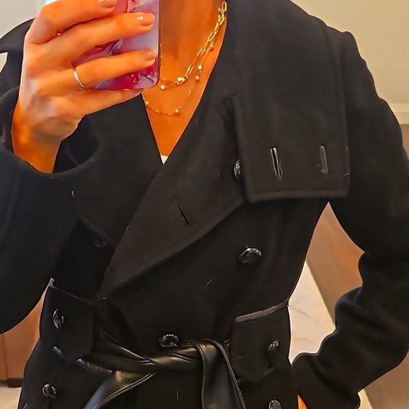 WOMEN'S PHARD COCKTAIL LONG WOOL ANS LEATHER DRESS COAT JACKET SZ SMALL $250 - Picture 3 of 6